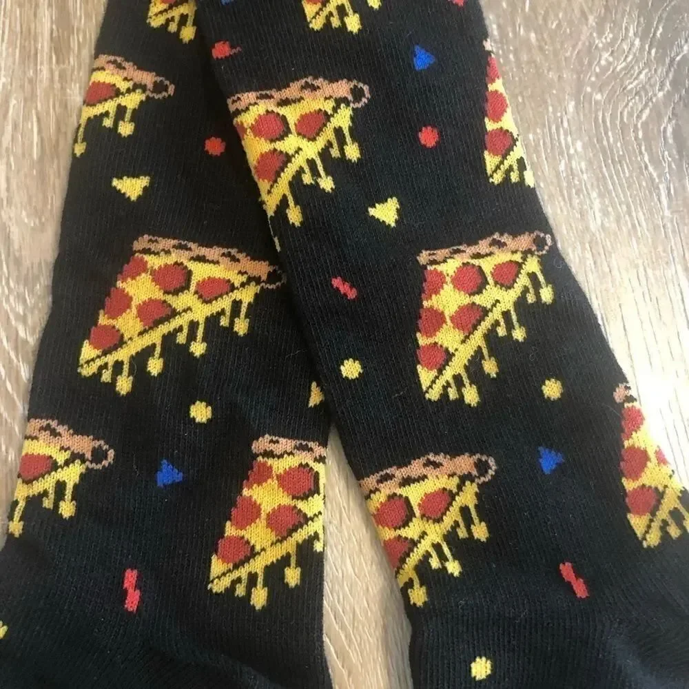 Sock it to me Juniors youth Kids Pizza party knee high Socks black 🍕